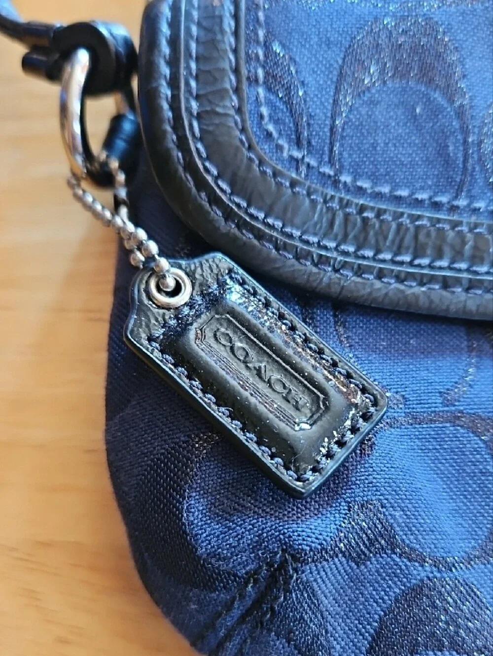 Coach Navy Signature C Legacy  Wristlet with Turnlock